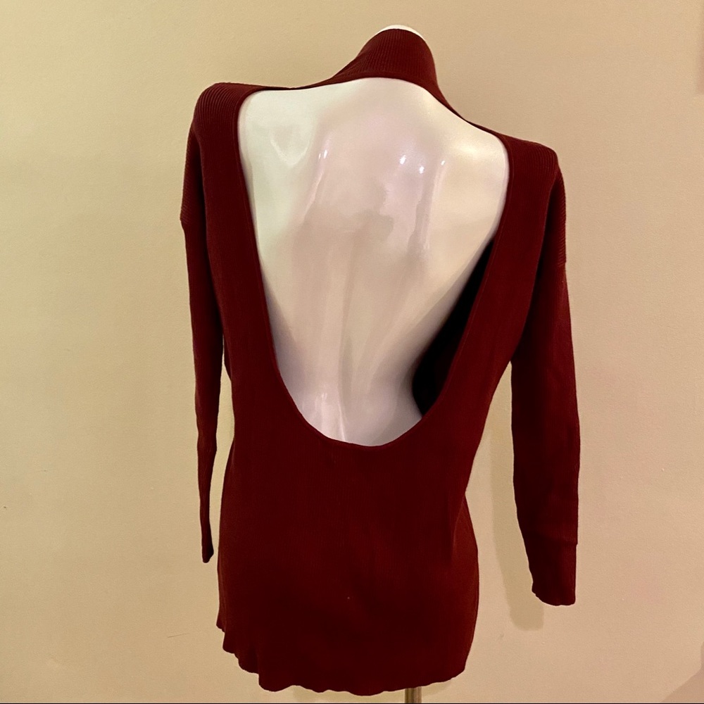 Mock neck open back sweater